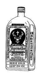 JAGERMEISTER KRAUTER-LIQUEUR IMPORTED AUSZUG EDELSTER KRAUTER CARAMEL COLOR ADDED ONE LITER 35% ALC. BY VOL. (70 PROOF) PRODUCED AND BOTTLED BY AG WOLFENBUTTEL WESTERN GERMANY GEGRUNDET IM JAHRE 1878 SERVE COLD KEEP ON ICE